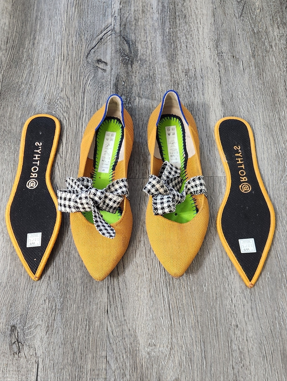 Rothys Golden Gingham Mary Jane Pointed Toe Flat - Picture 9 of 12
